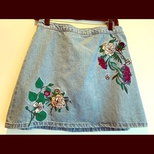 H&M Coachella Embroidered Jean Skirt